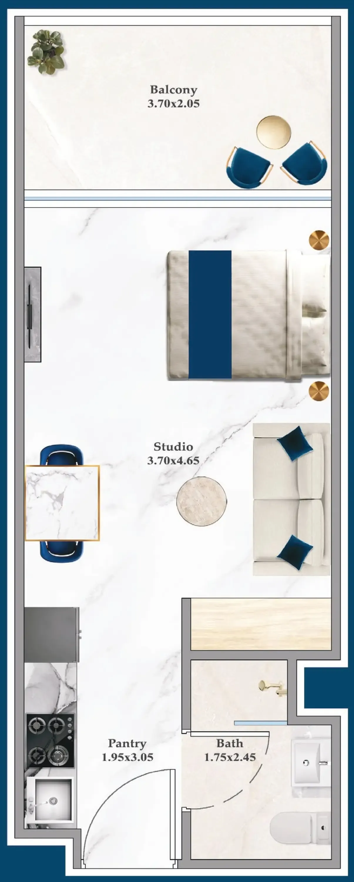 Serenz Studio floor plan, 382 sqft