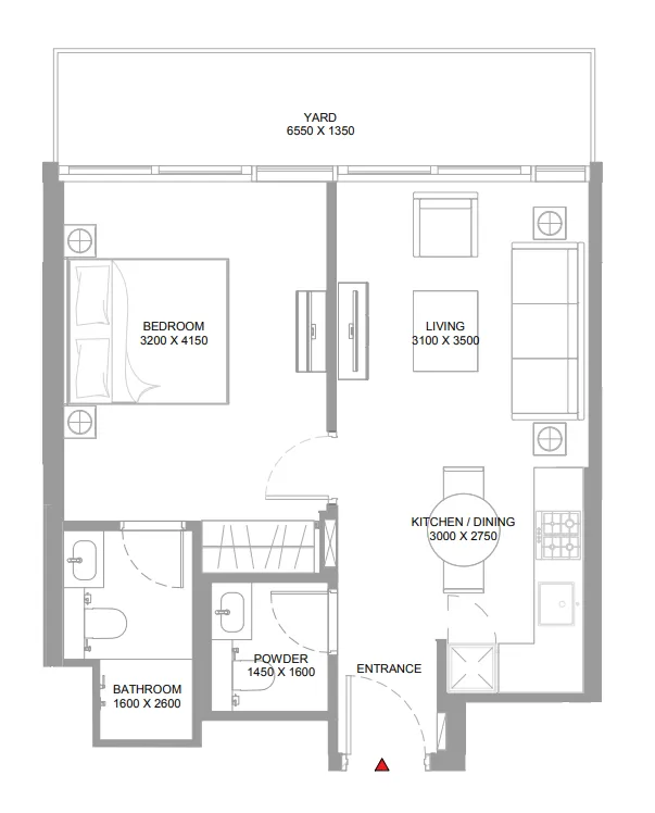Bayside Marina Residences 1 bed floor plan, 629 sqft