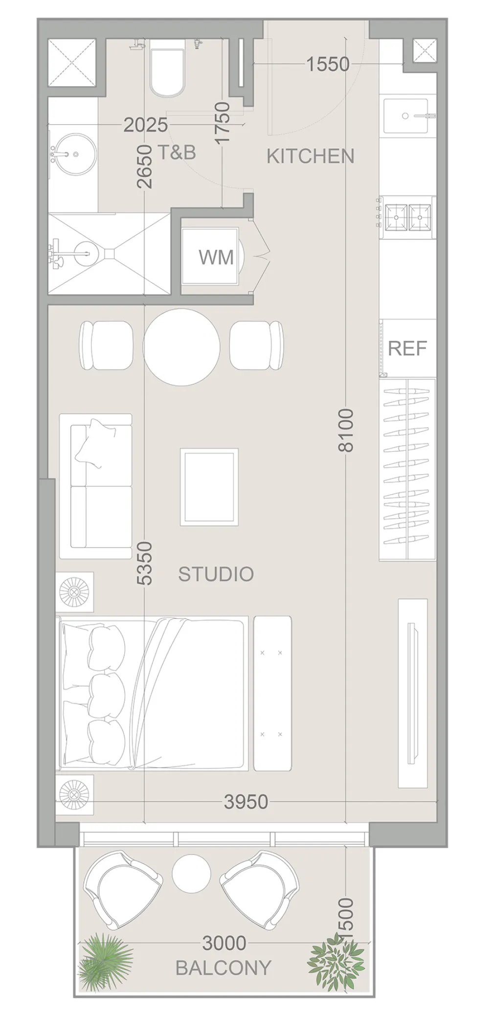 1WOOD Residence 2 Studio floor plan, 427 sqft