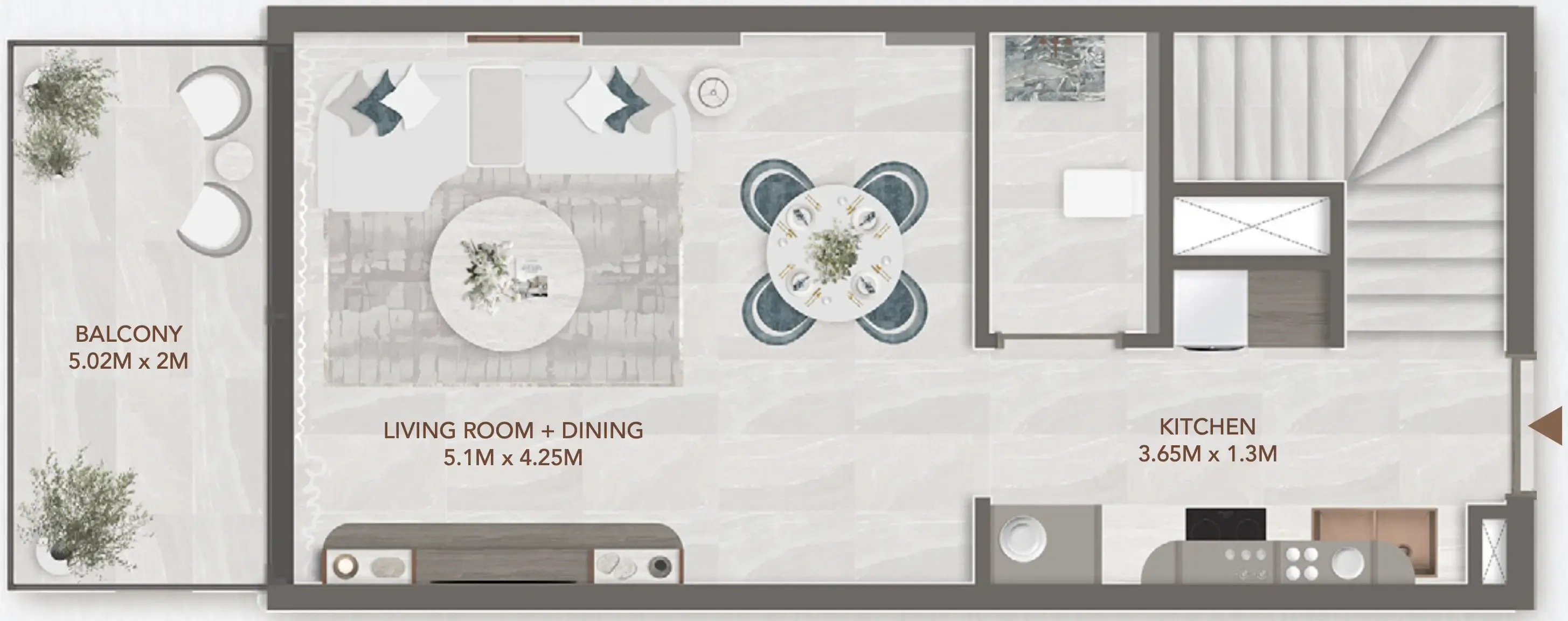 241 Waterside 1 bed floor plan, 881 sqft