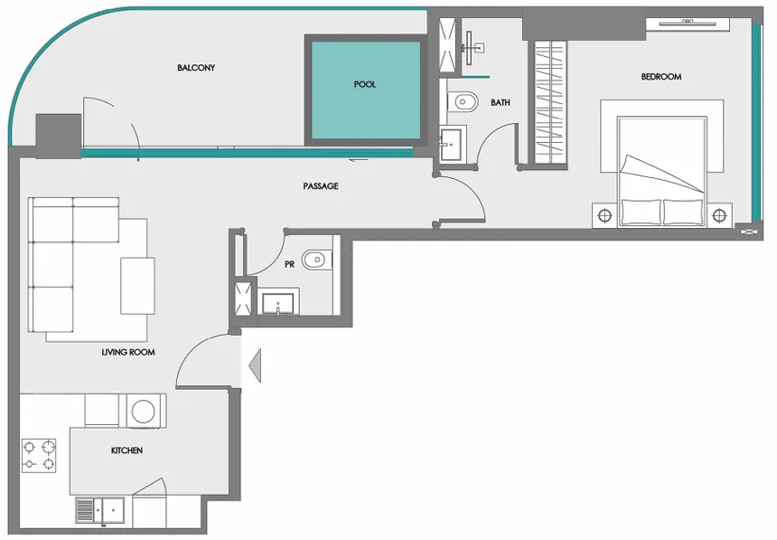 Samana Boulevard Heights 1 bed floor plan, 814 sqft