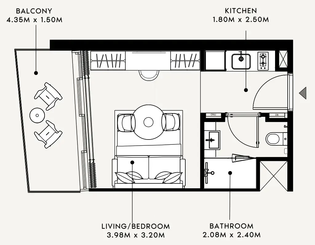 Azizi Milan Studio floor plan, 345 sqft