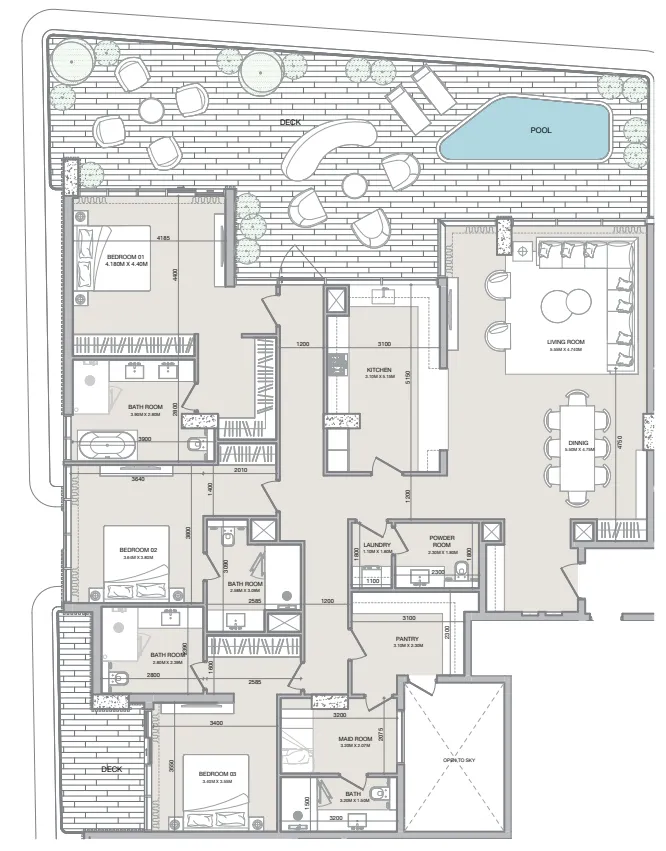 Isolana Residences 3 bed floor plan, 3,138 – 3,202 sqft