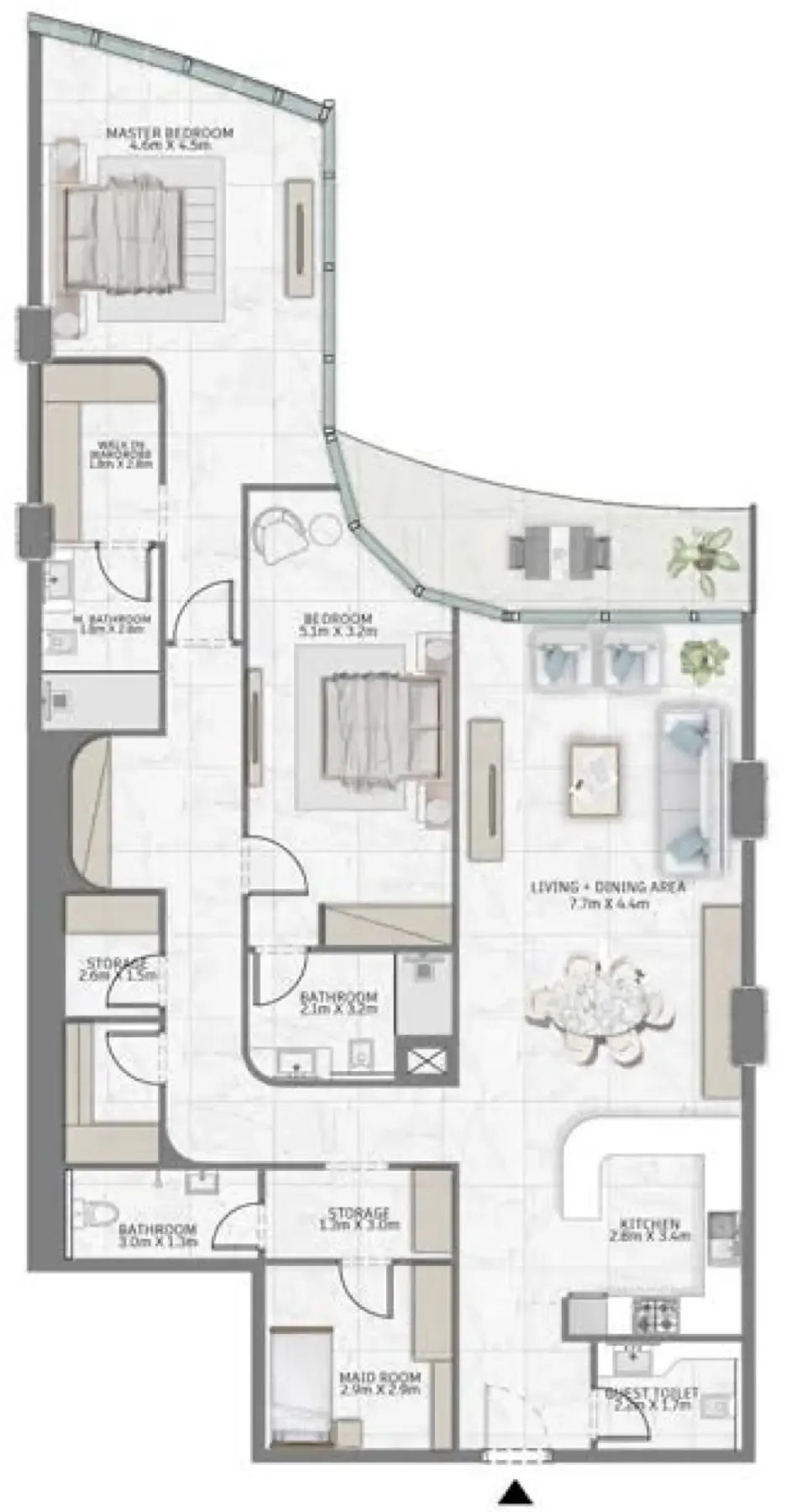 Al Habtoor Tower 2 bed floor plan, 2,025 sqft