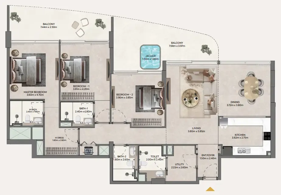 Hermina by Casagrand 3 bed floor plan, 1,957 – 2,721 sqft