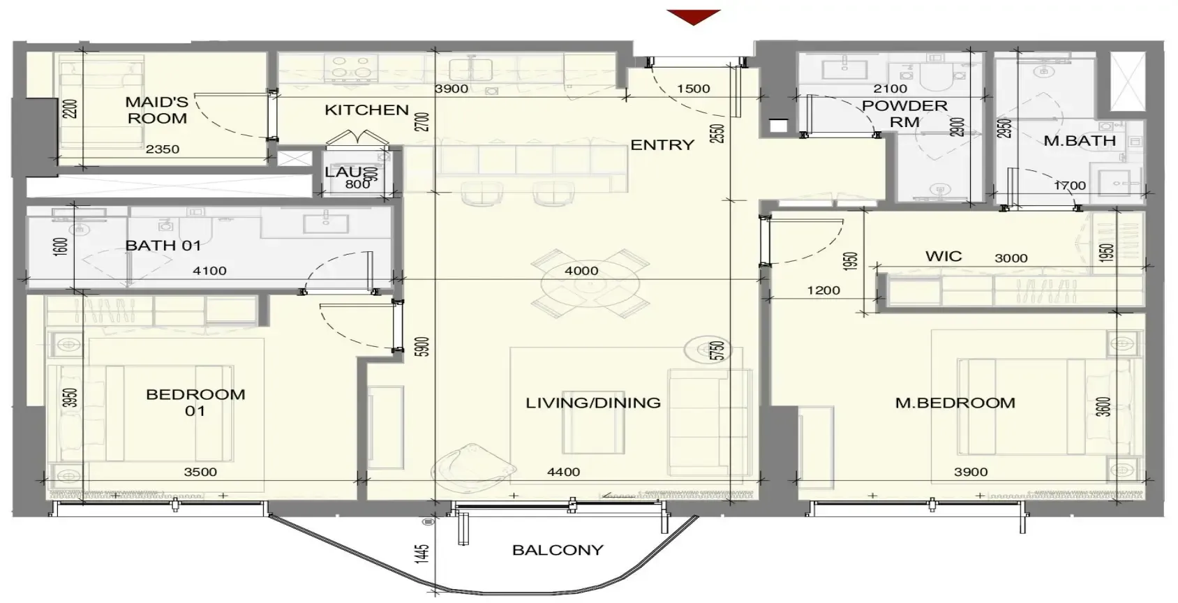 Takaya 2 bed floor plan, 1,219 sqft