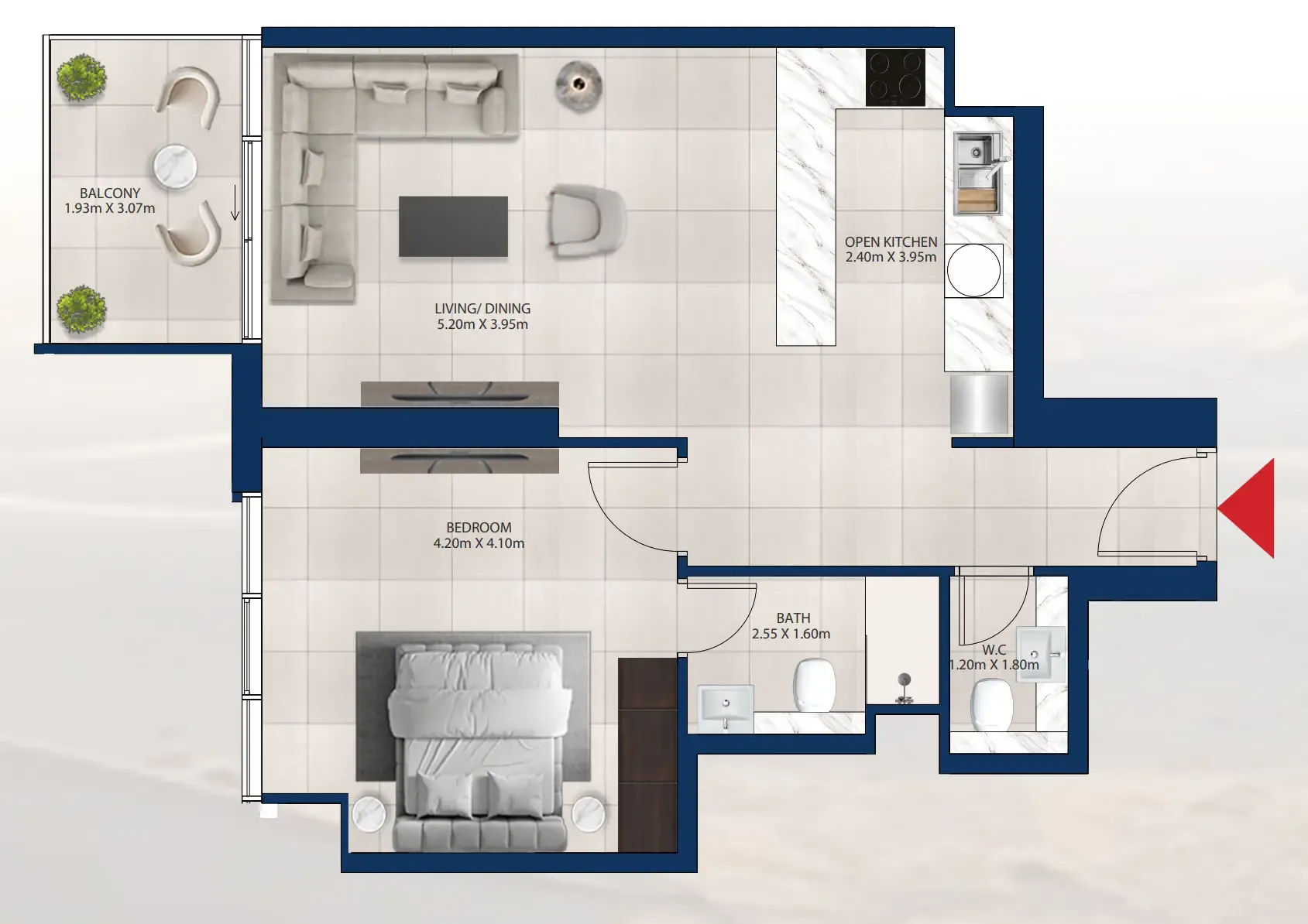 Al Vista 1 bed floor plan, 759 sqft