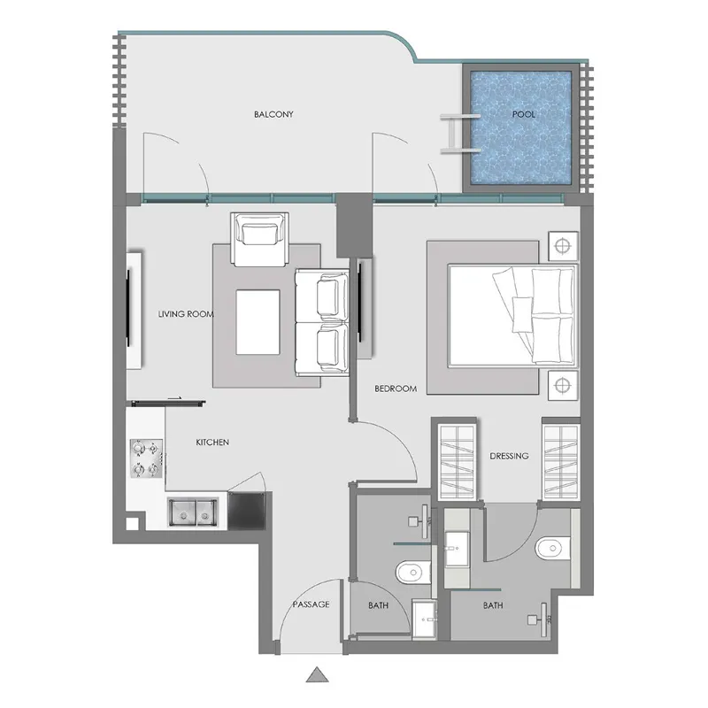 Samana Imperial Garden 1 bed floor plan, 674 – 676 sqft