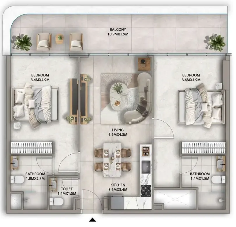 Antalya 2 bed floor plan, 1,155 – 1,161 sqft
