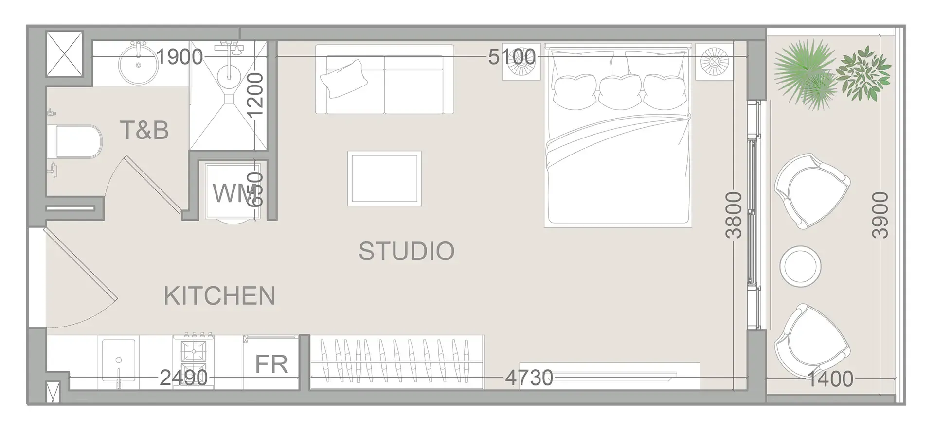 EVERGR1N House 2 Studio floor plan, 402 sqft