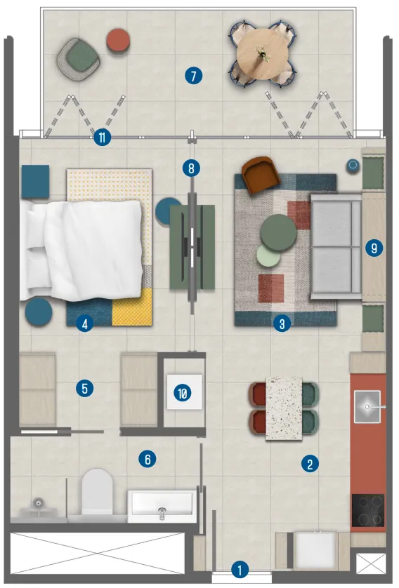 Rove Home Marasi Drive 1 bed floor plan, 619 – 642 sqft