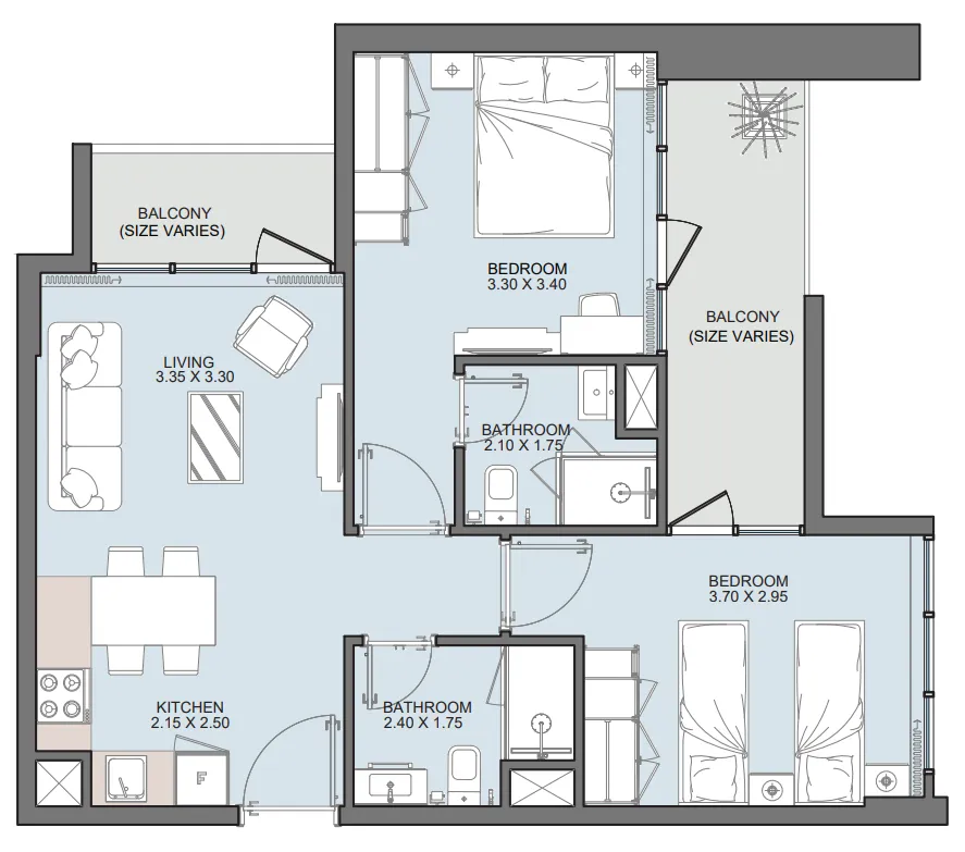 Alba Tower 2 bed floor plan, 2,141 sqft