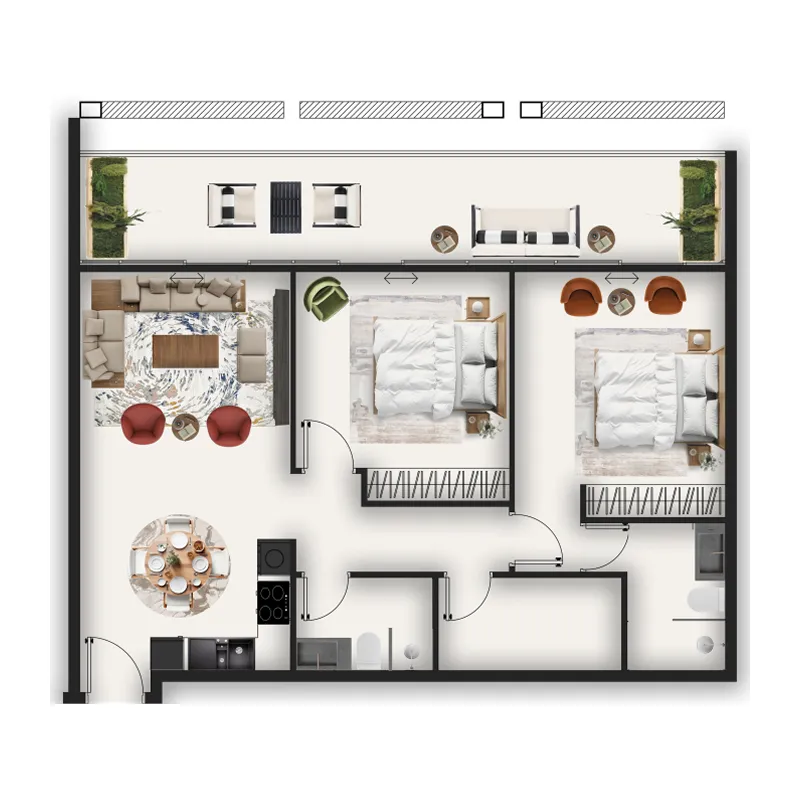 MAAK Residence 2 bed floor plan, 1,233 sqft