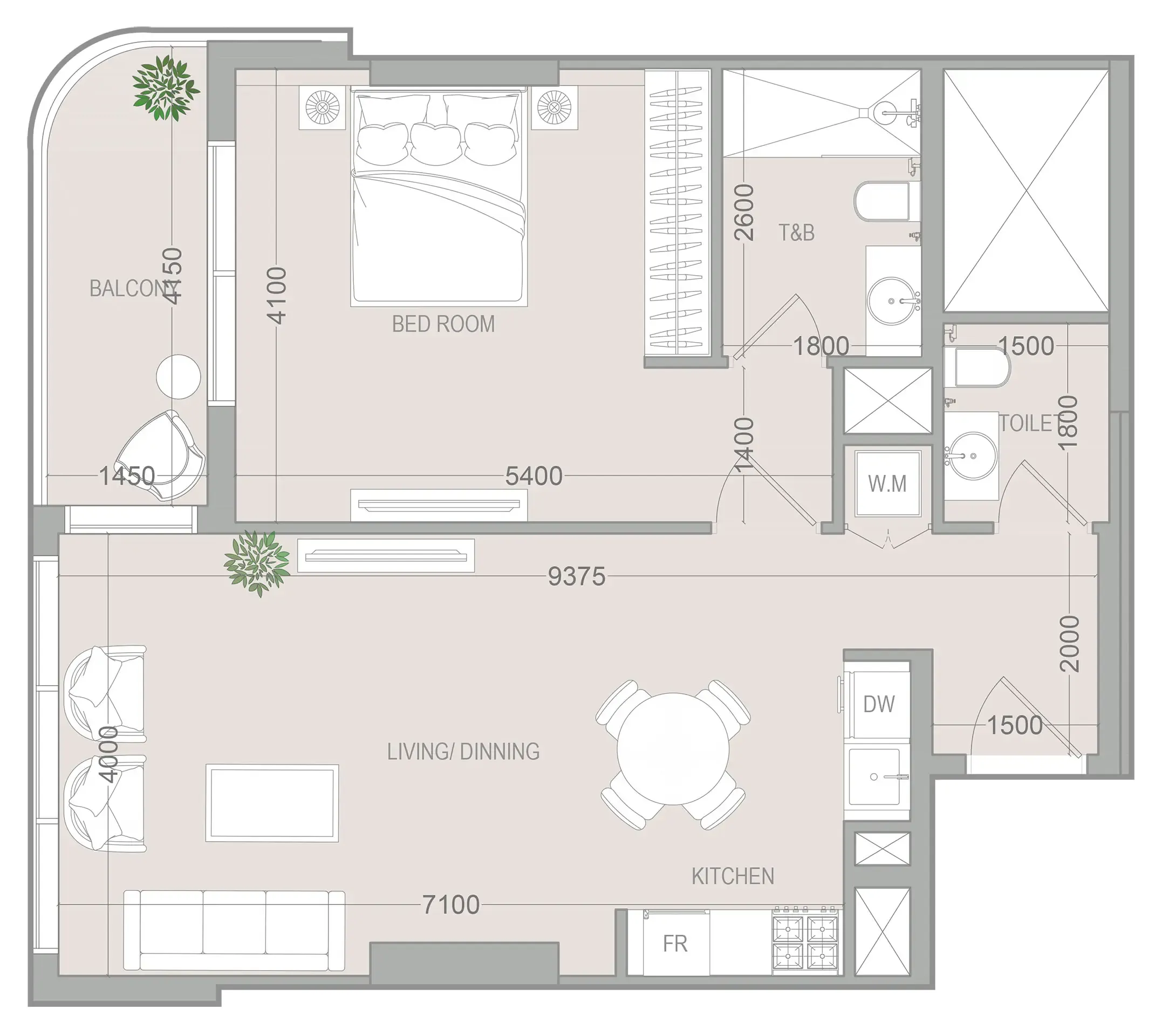 VERDAN1A 5 1 bed floor plan, 785 sqft