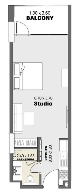 Volna by Kasco Studio floor plan, 420 sqft