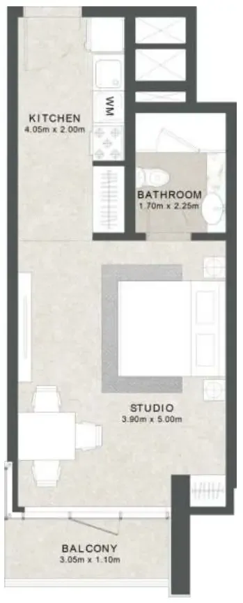 Aras Heights Studio floor plan, 424 sqft