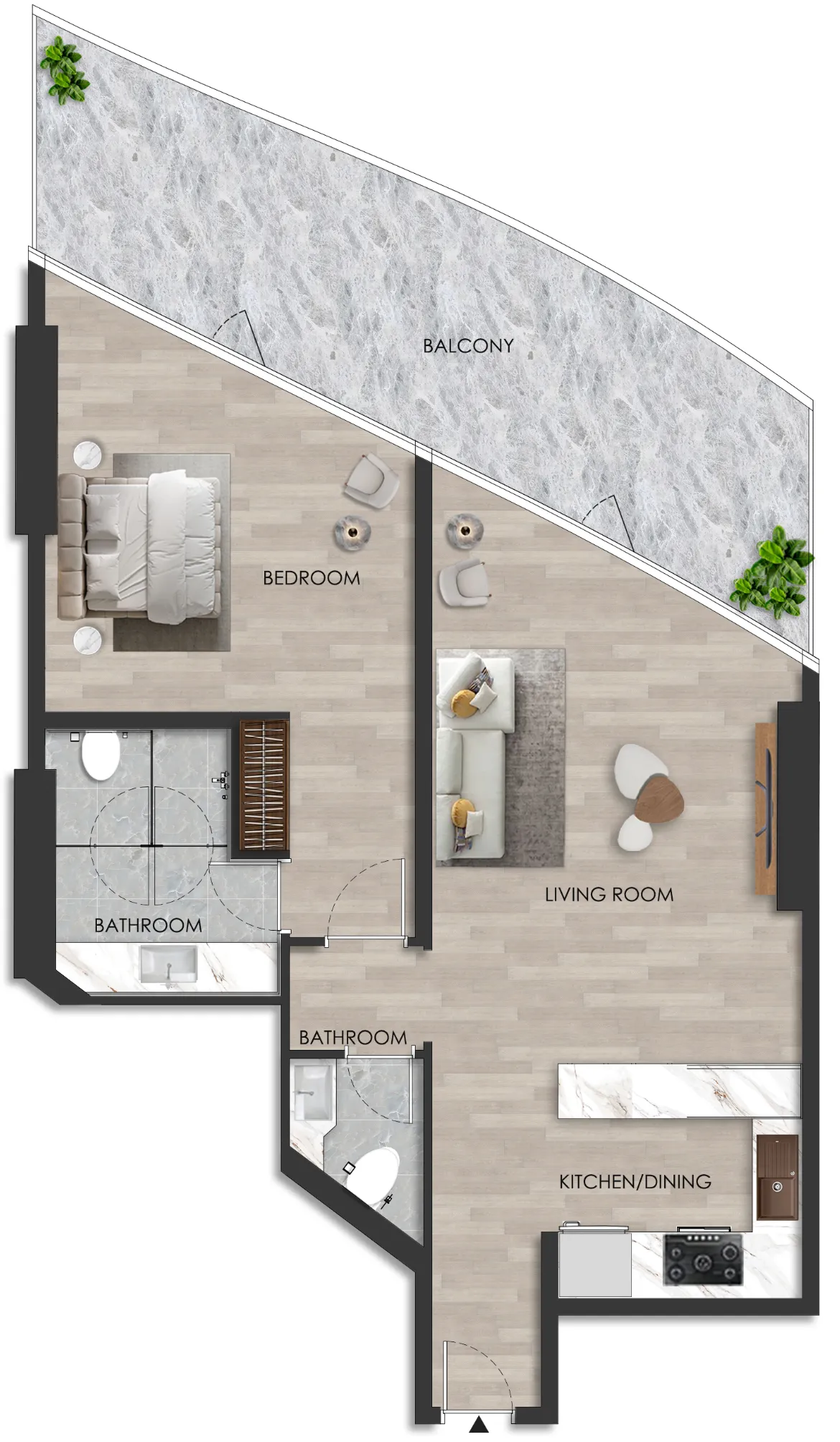 The Beach Residence 1 bed floor plan, 1,204 sqft