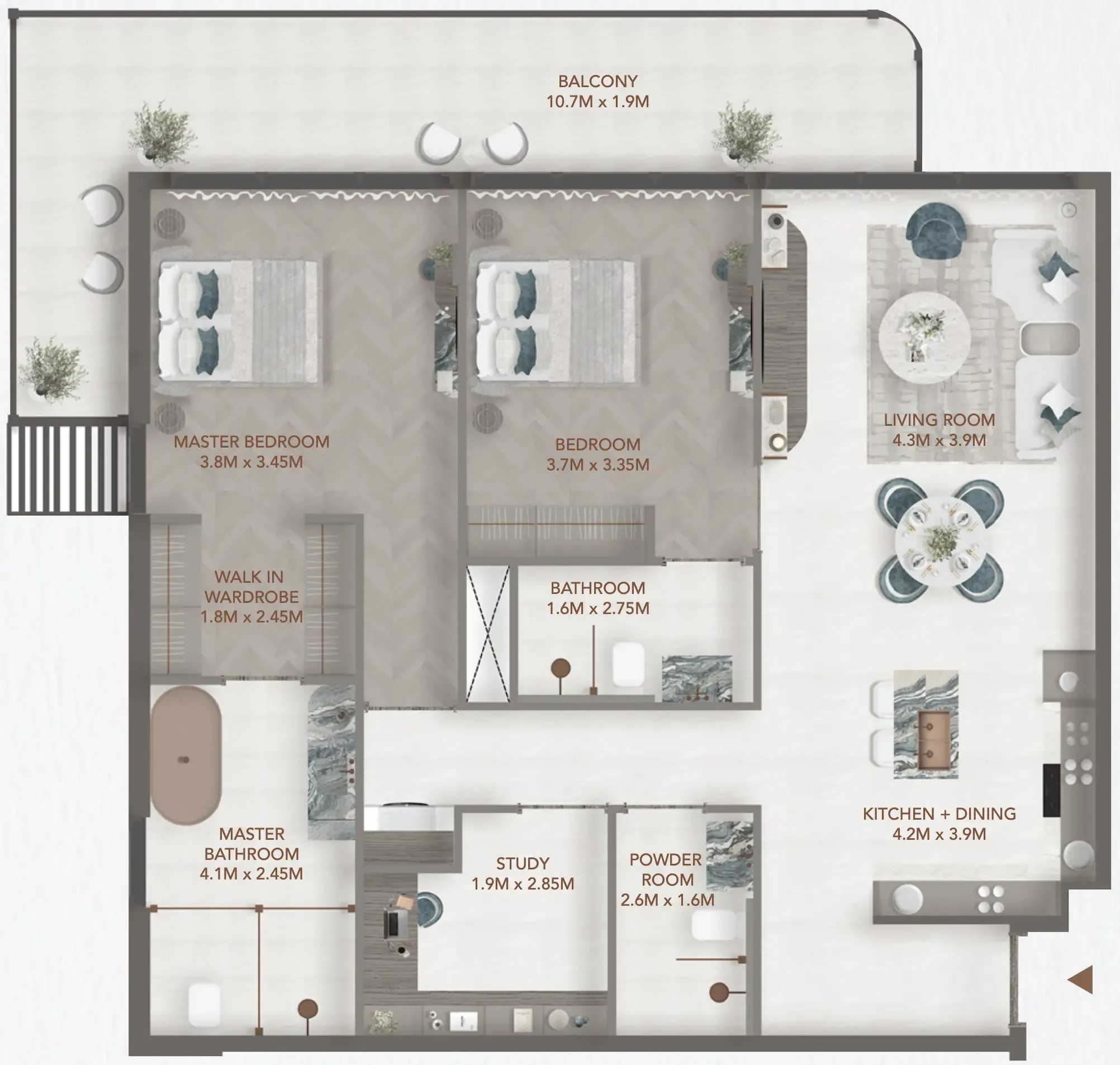241 Waterside 2 bed floor plan, 1,483 sqft
