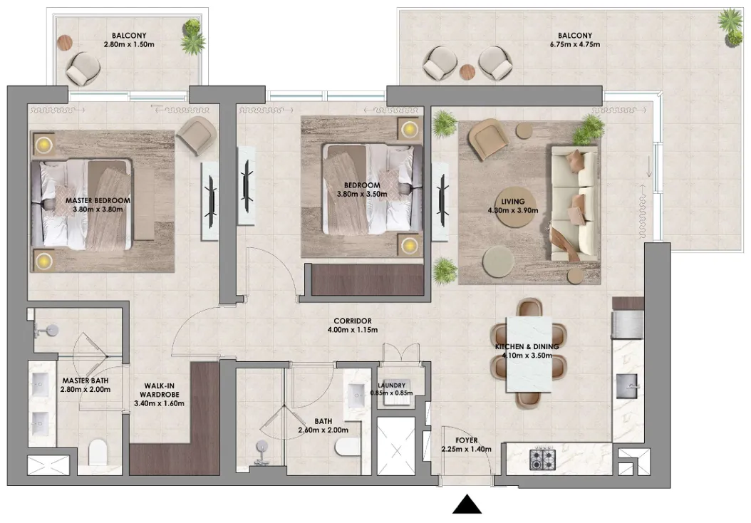 Palace Residences Hillside Towers A & B 2 bed floor plan, 1,119 sqft