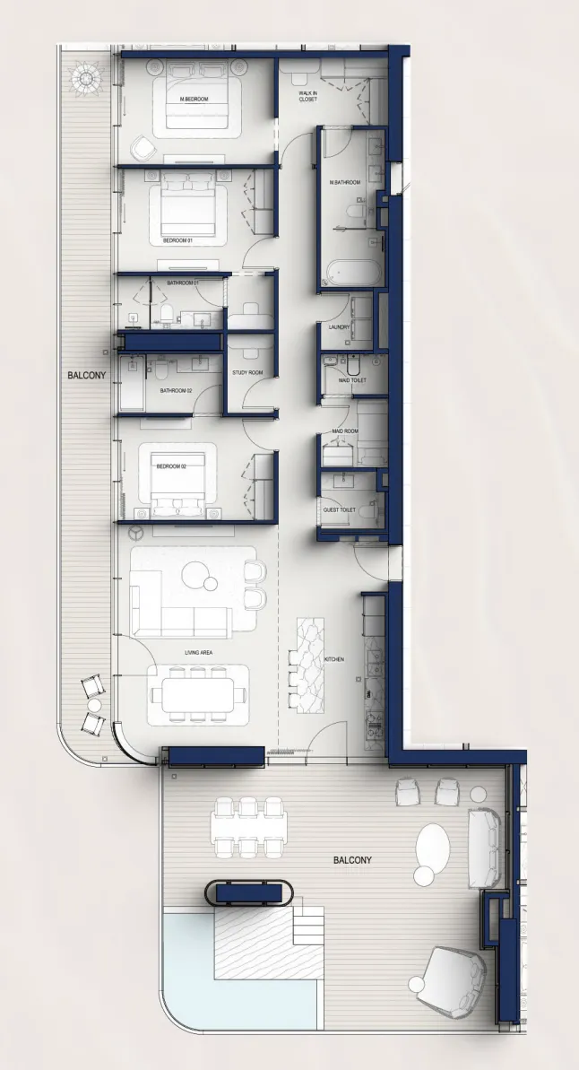 Hilton Residences 3 bed floor plan, 3,039 – 3,113 sqft