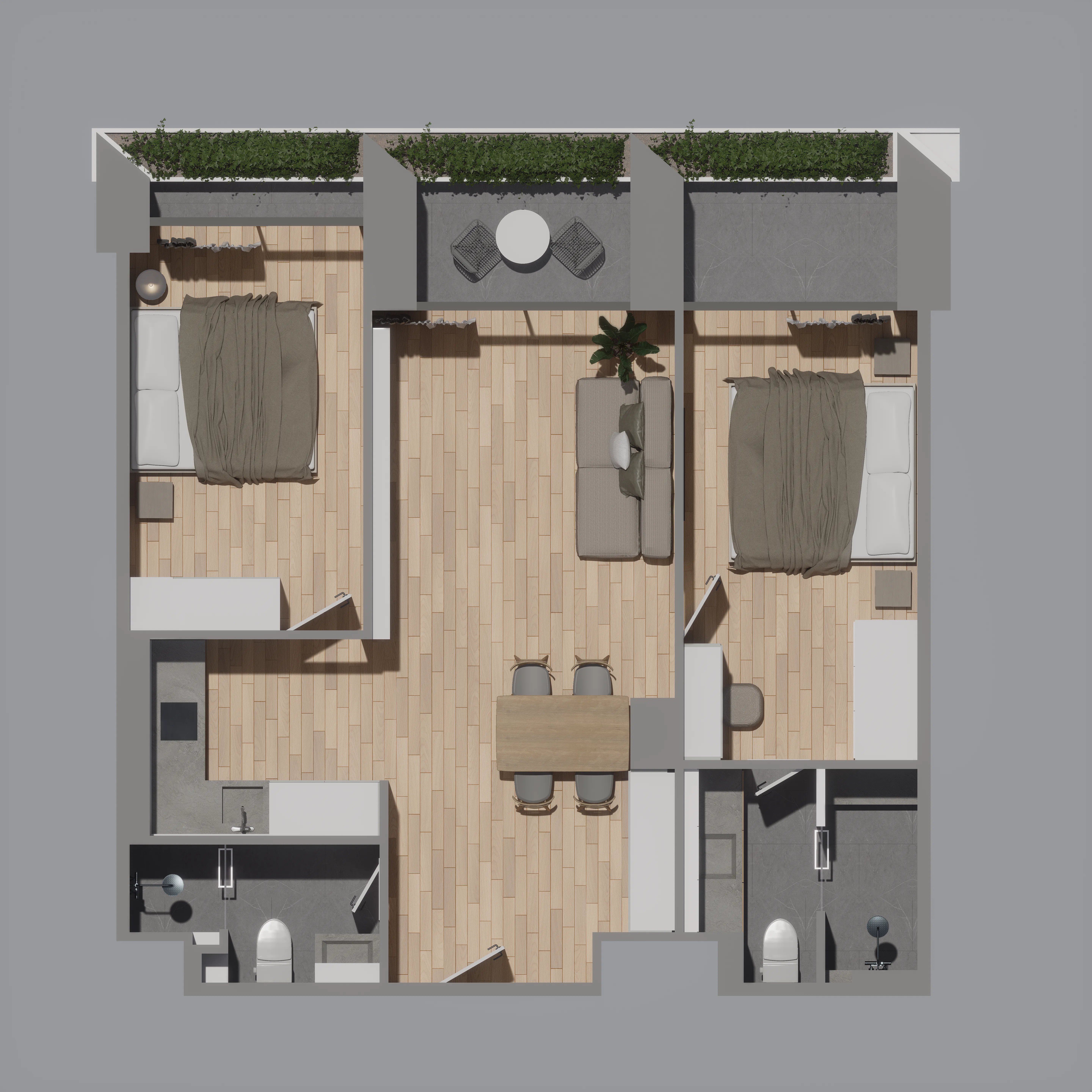 Serene Condo Layan 2 bed floor plan, 990 sqft
