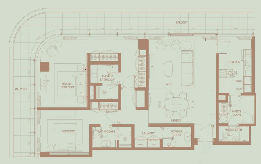 Eden House The Park 2 bed floor plan, 1,938 – 1,953 sqft