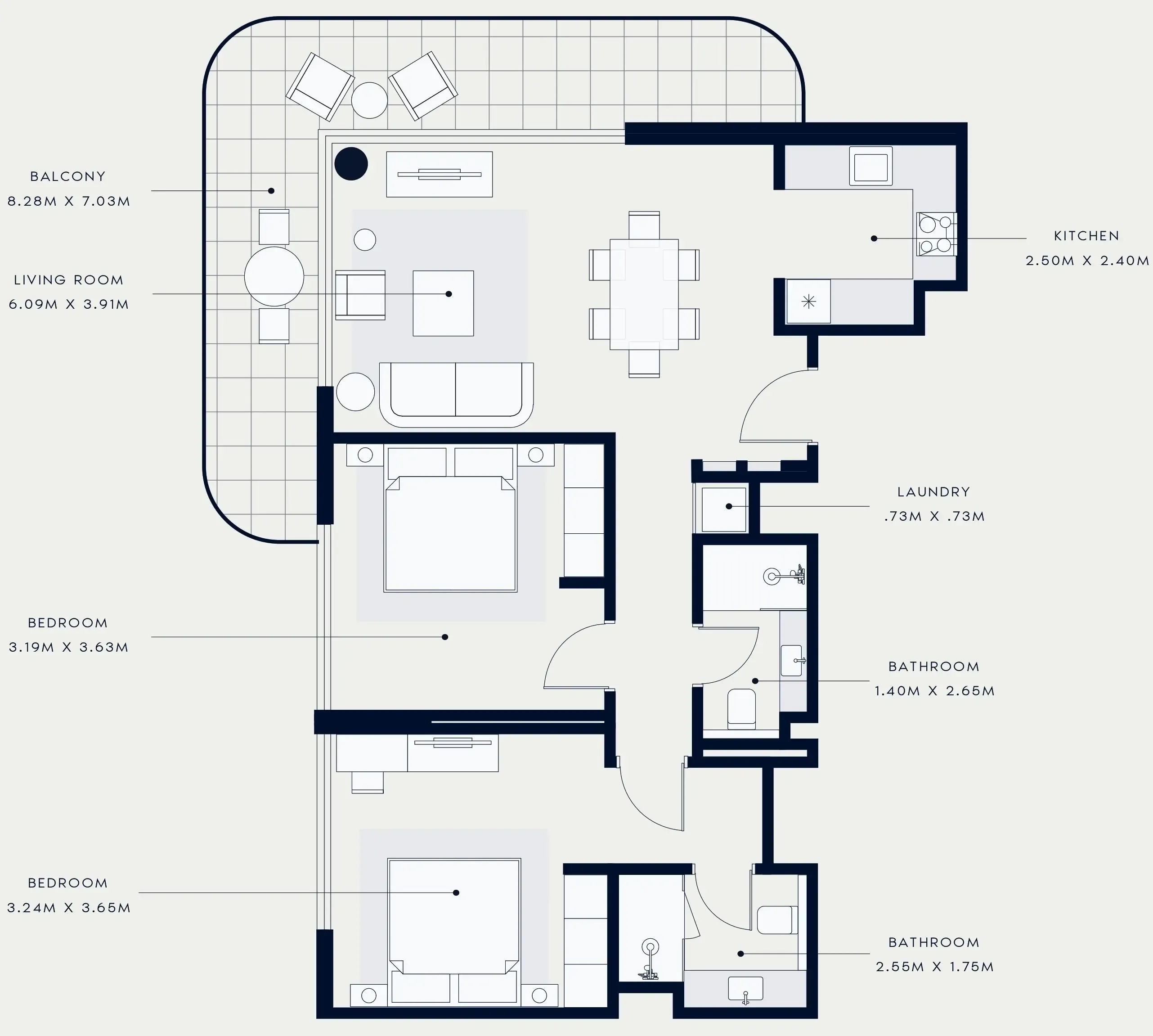 Azizi Venice 2 bed floor plan, 1,132 sqft