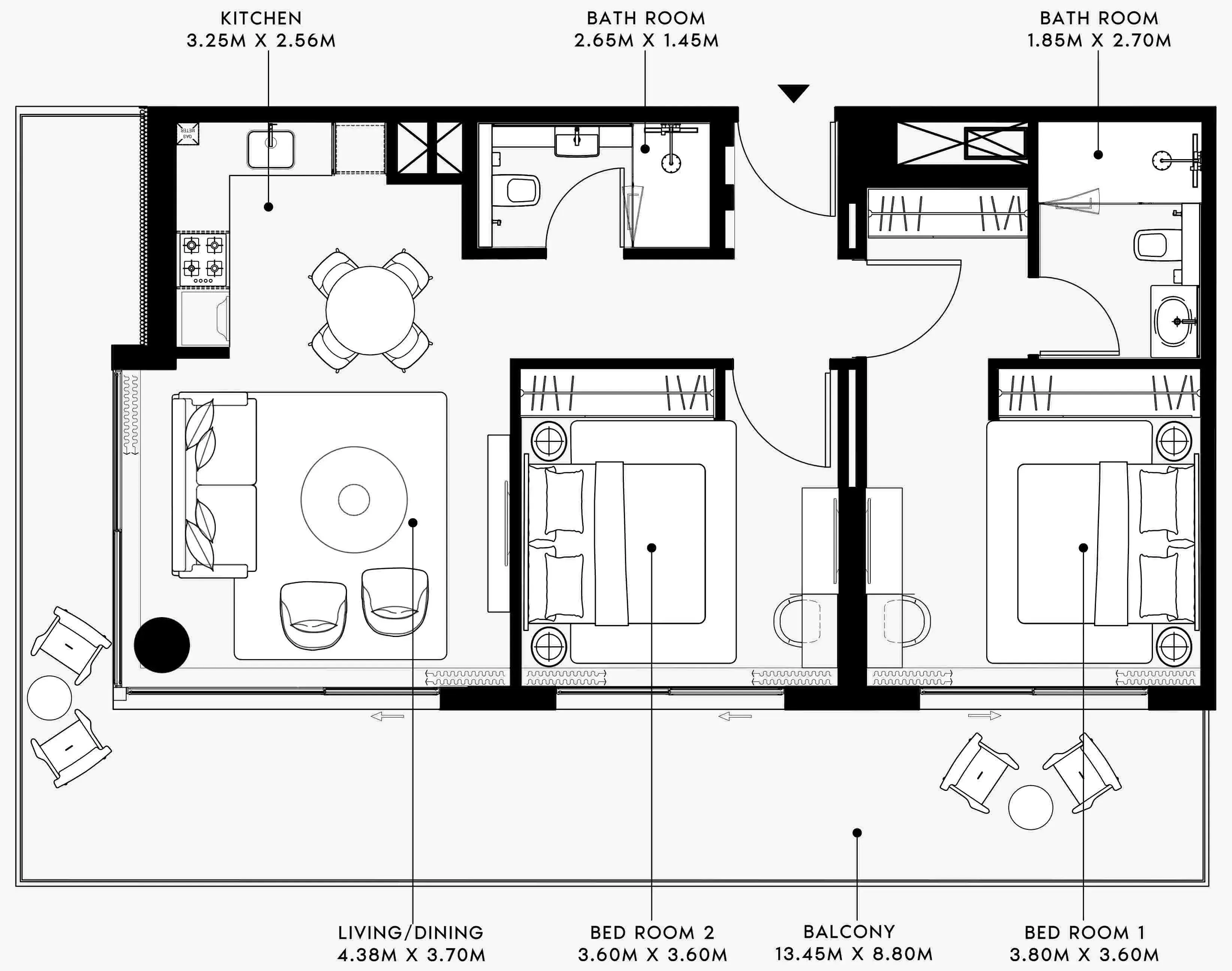 Azizi Venice 2 bed floor plan, 1,230 sqft