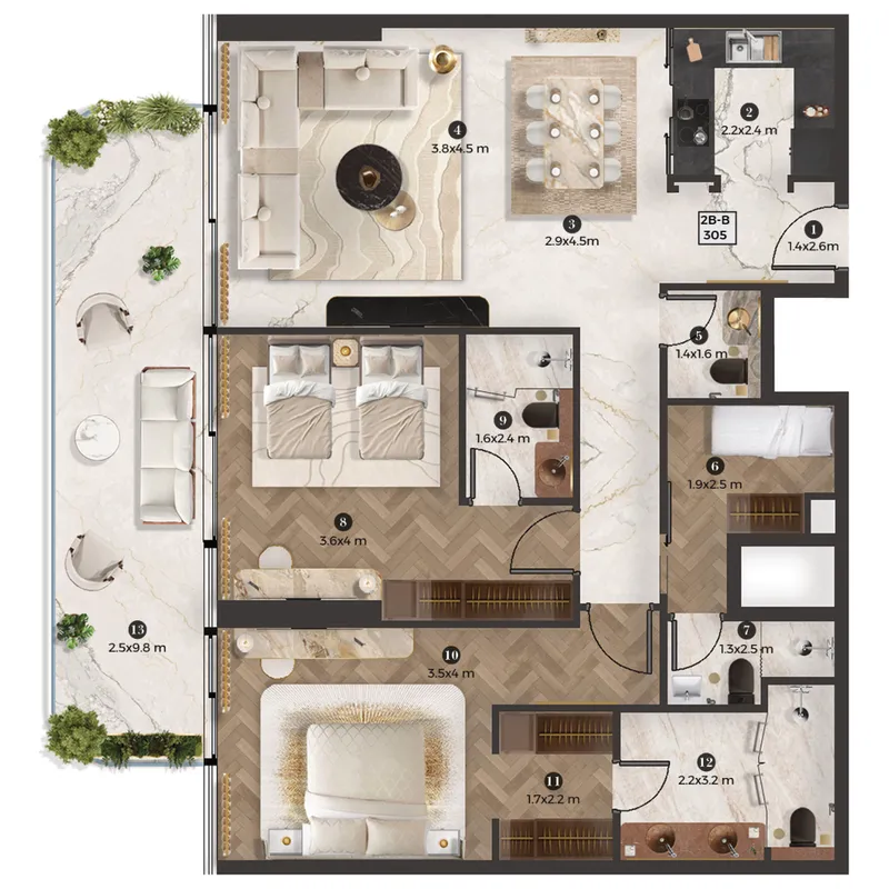Stellar by Elie Saab 2 bed floor plan, 1,482 sqft