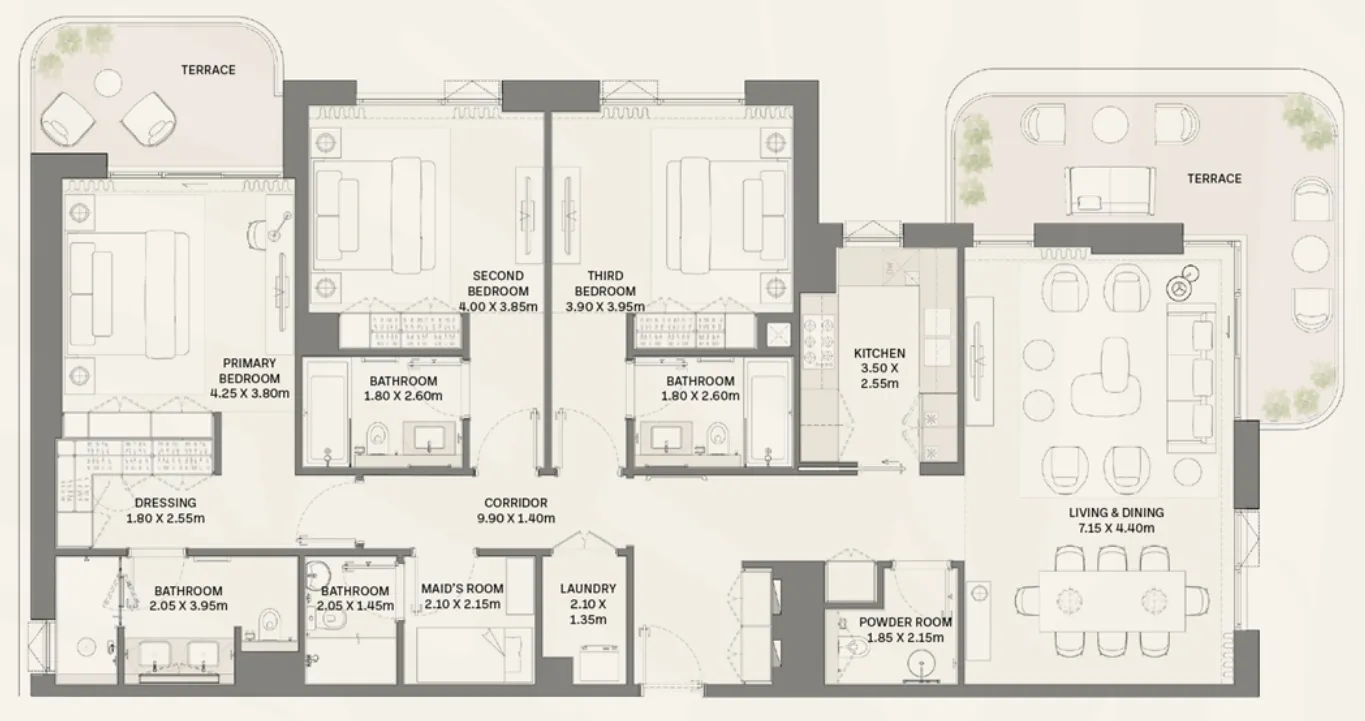 Bay Grove Residences Phase 4 3 bed floor plan, 2,107 sqft