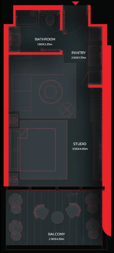 Tonino Lamborghini Residences by BNW Developments Studio floor plan, 430 sqft