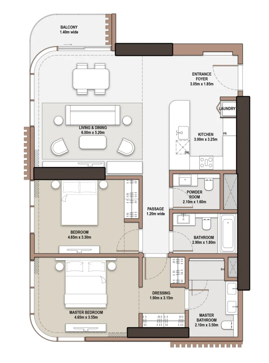 The Edit at d3 2 bed floor plan, 1,331 sqft