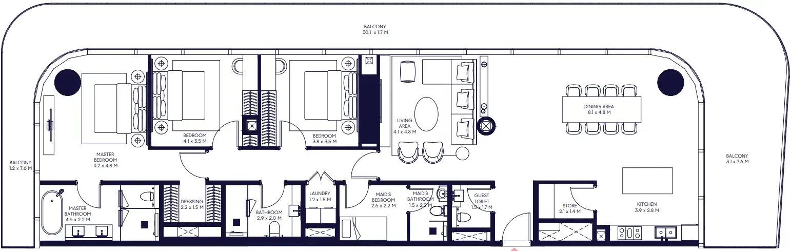 Inaura Hotels & Residences Downtown 3 bed floor plan, 2,890 sqft