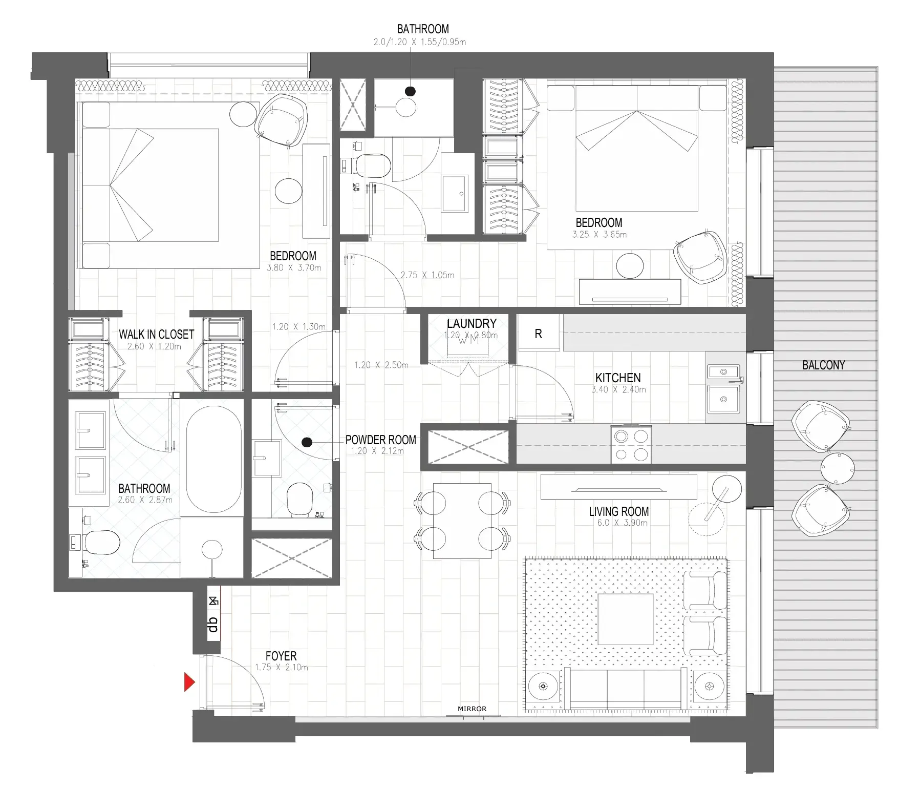 Palace Residences Al Mamsha 2 bed floor plan, 1,318 sqft
