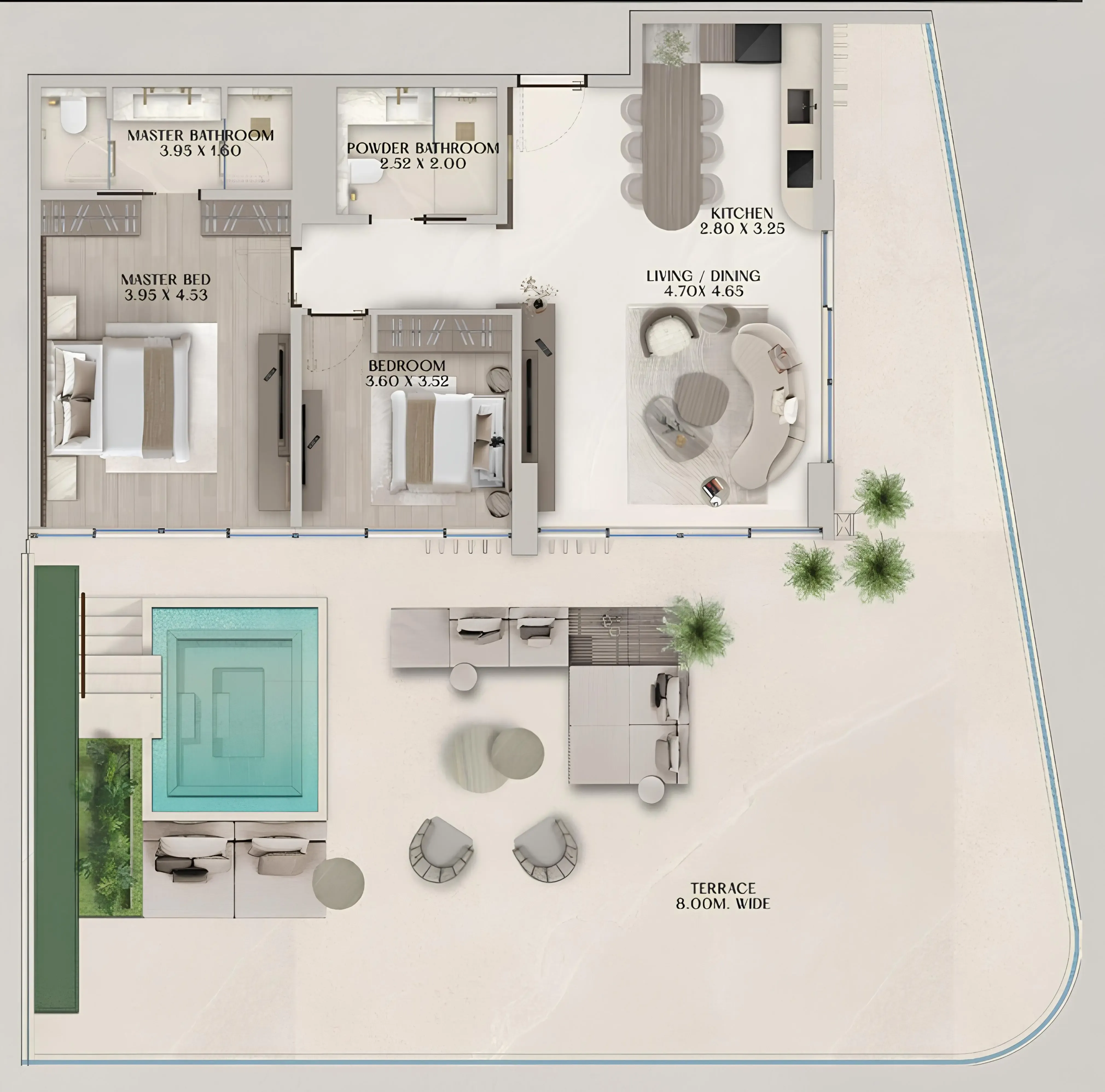 Soléva Beach Residences 2 bed floor plan, 2,599 sqft