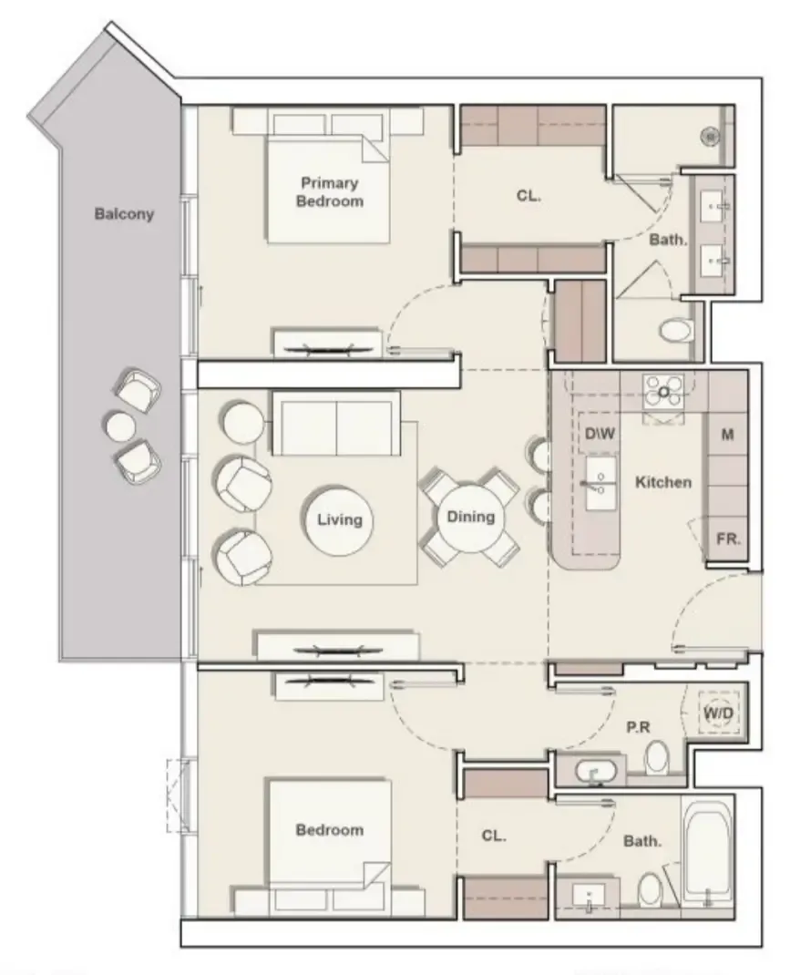 The Meriva Collection 2 bed floor plan, 1,285 sqft