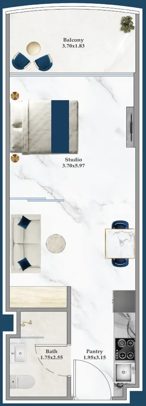 Serenz Studio floor plan, 428 sqft