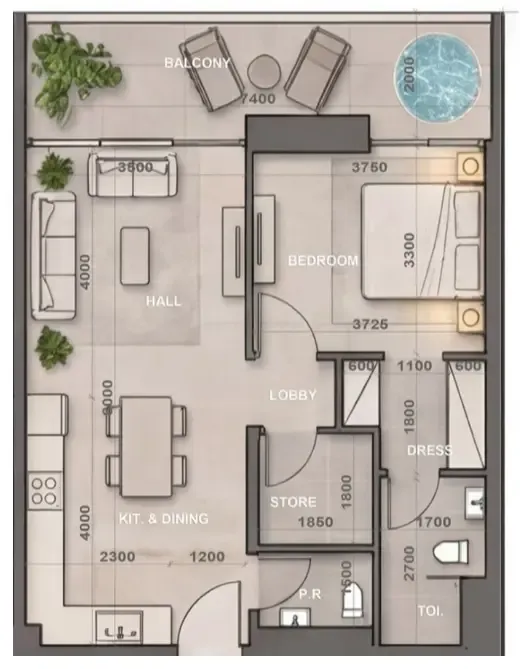 Sky Harmony 1 bed floor plan, 819 sqft