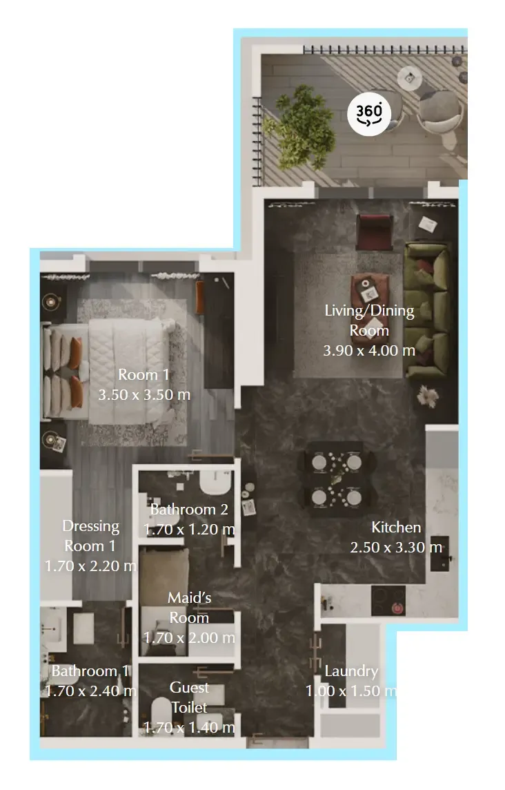 Bab Al Qasr Garden Residences 65 1 bed floor plan, 767 sqft