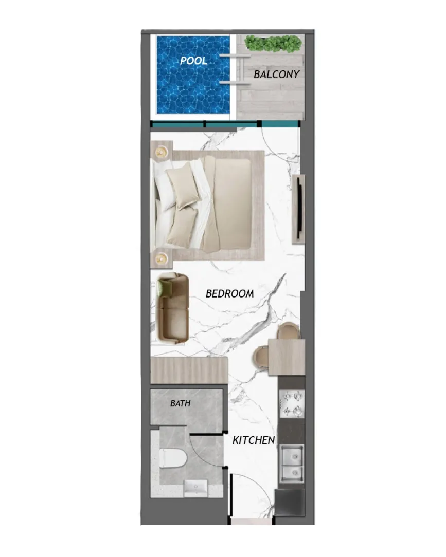 Samana California Phase 2 Studio floor plan, 455 sqft
