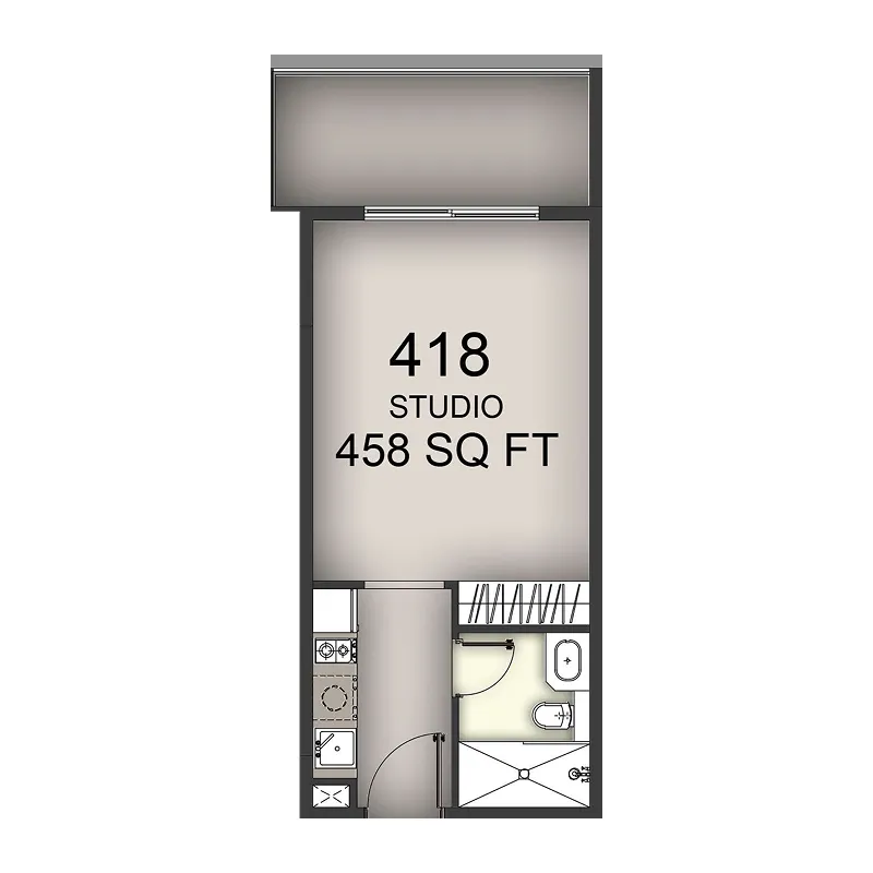 Aizel Tower Studio floor plan, 458 sqft