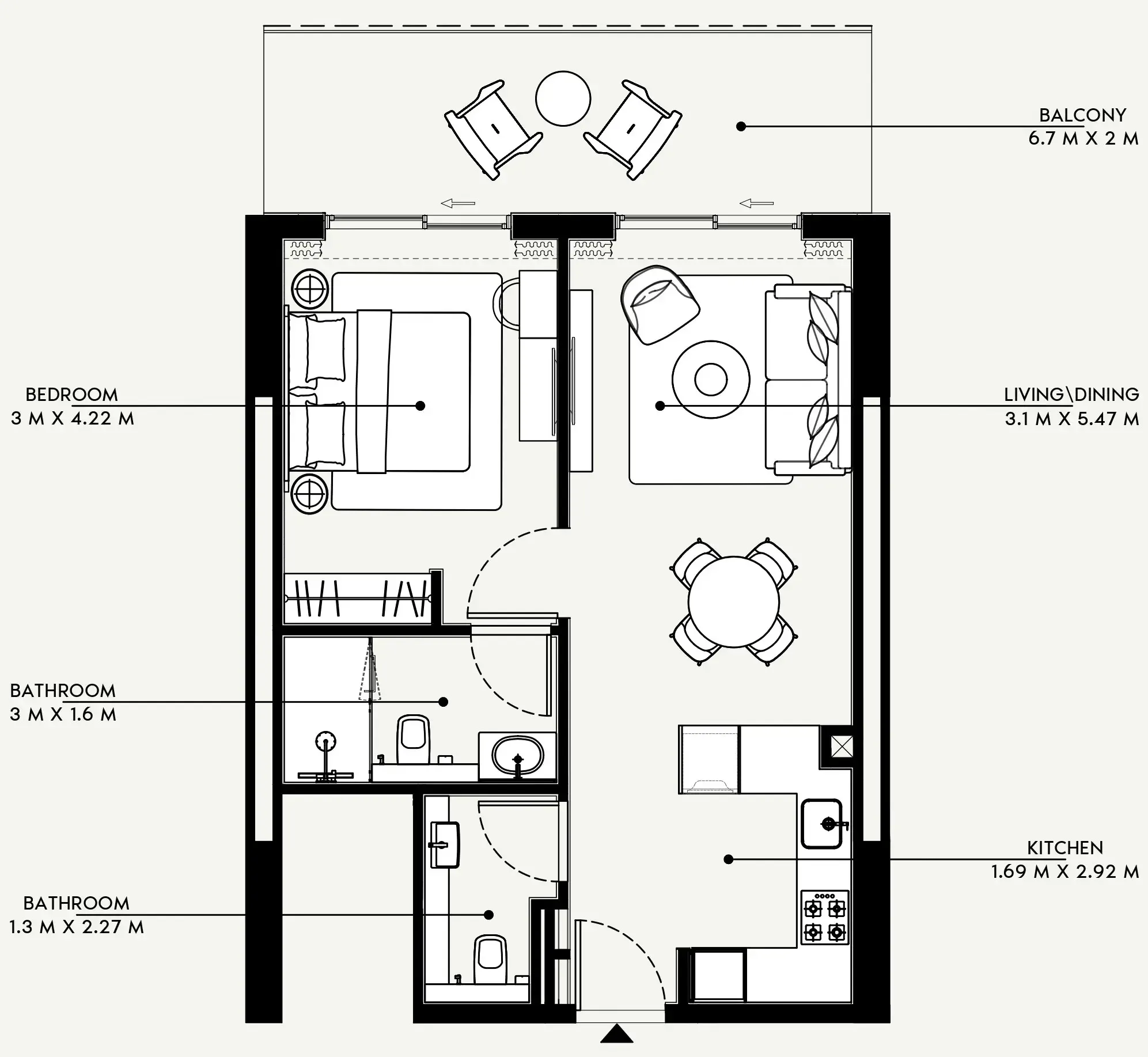 Azizi Venice 1 bed floor plan, 694 sqft