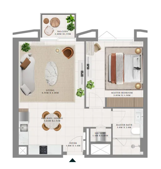 Hillsedge 1 bed floor plan, 710 – 711 sqft