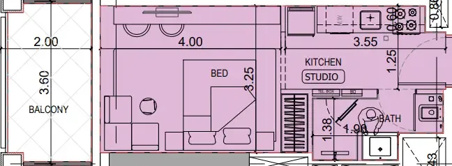 Binghatti Titania Studio floor plan, 365 sqft