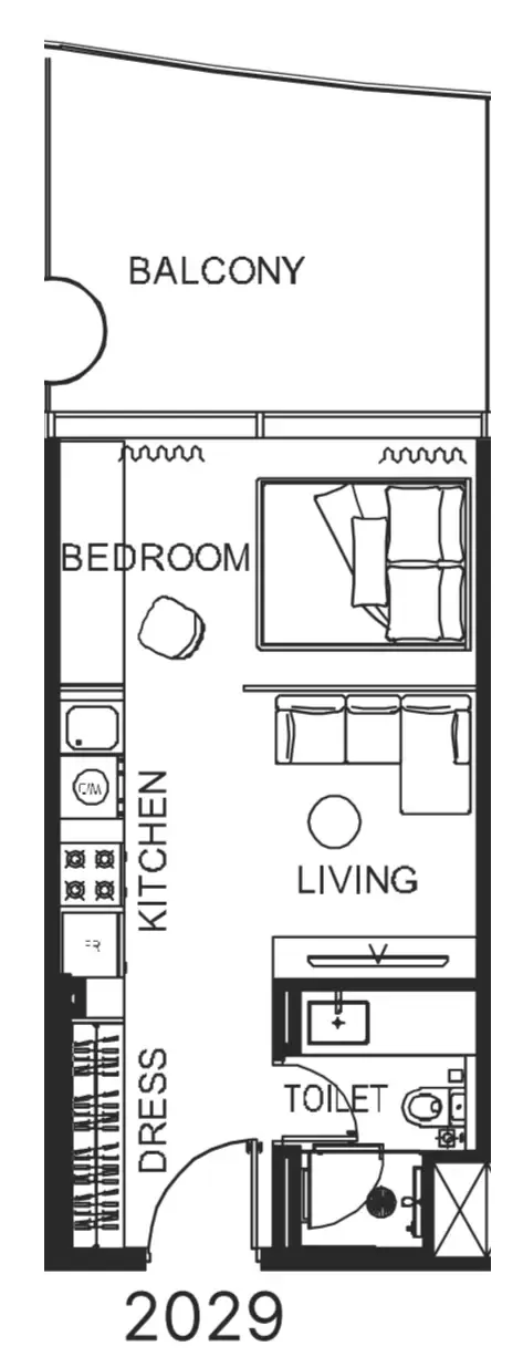 The WOW Tower Studio floor plan, 480 sqft