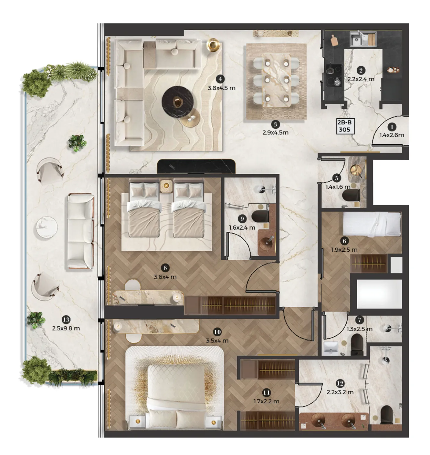 Stellar by Elie Saab 2 bed floor plan, 1,615 – 1,951 sqft