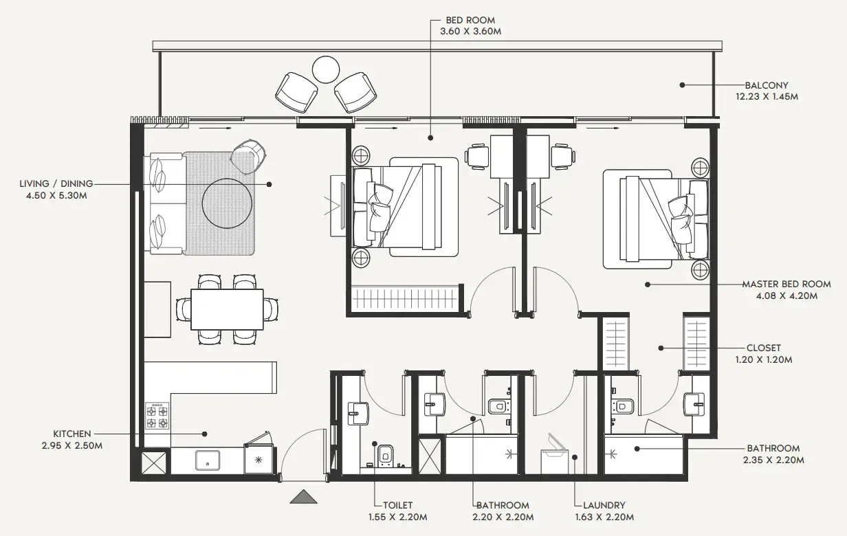 Azizi Amir 2 bed floor plan, 1,283 sqft