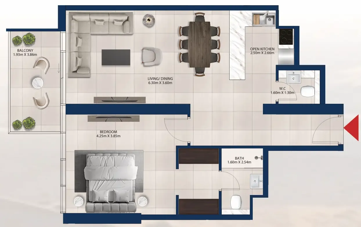 Al Vista 1 bed floor plan, 871 sqft