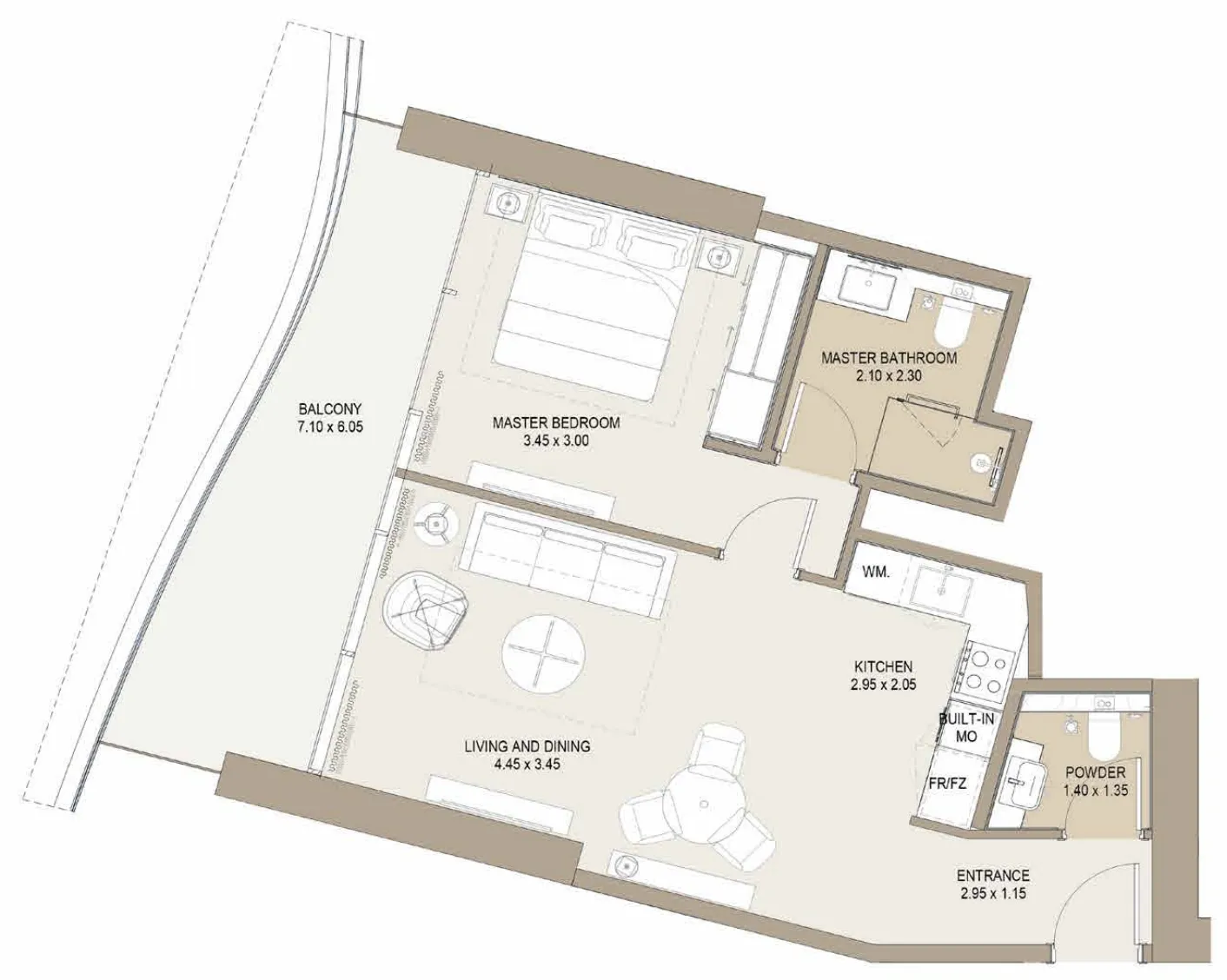 Laguna Residence 1 bed floor plan, 848 sqft