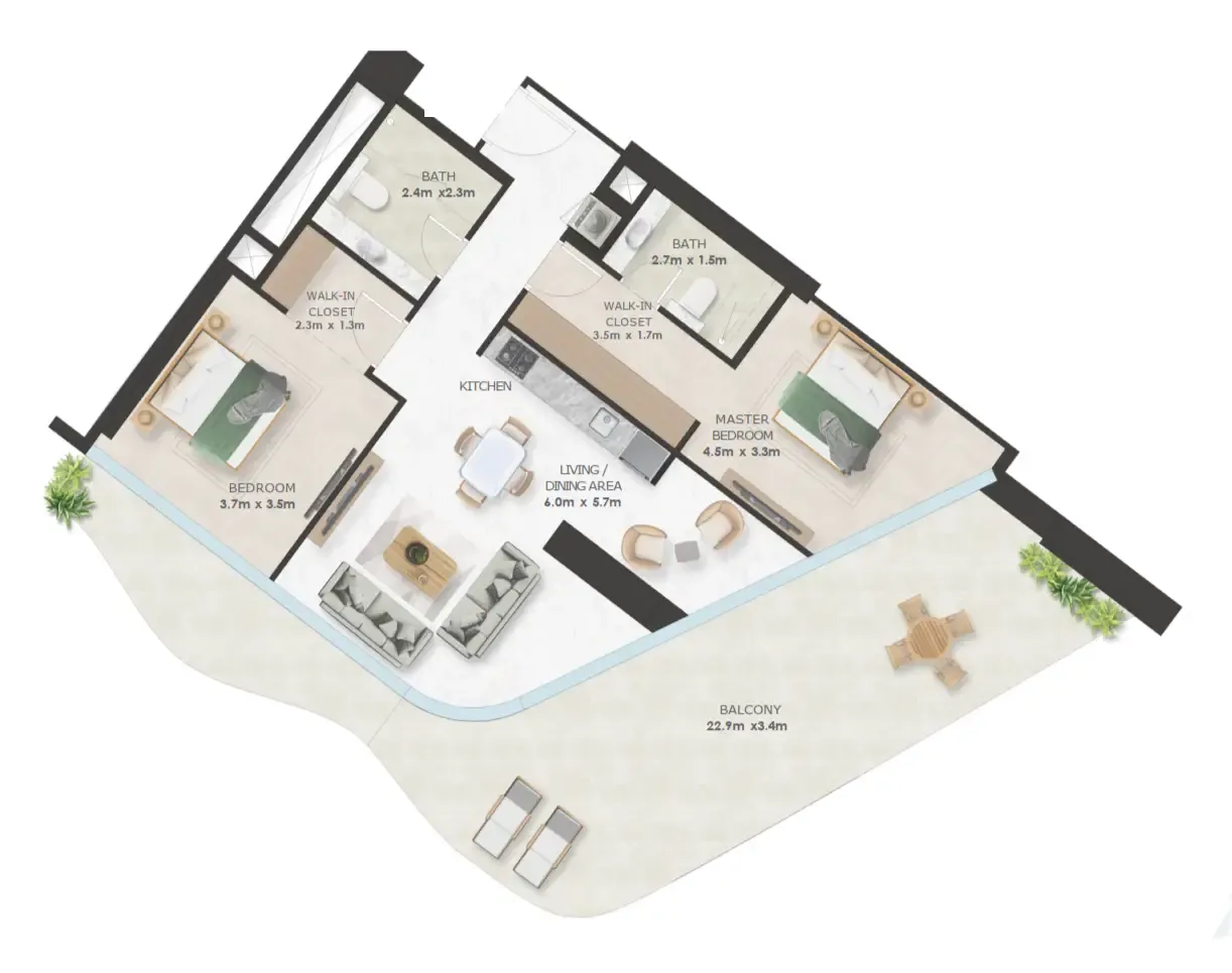 Oystra 2 bed floor plan, 1,922 sqft